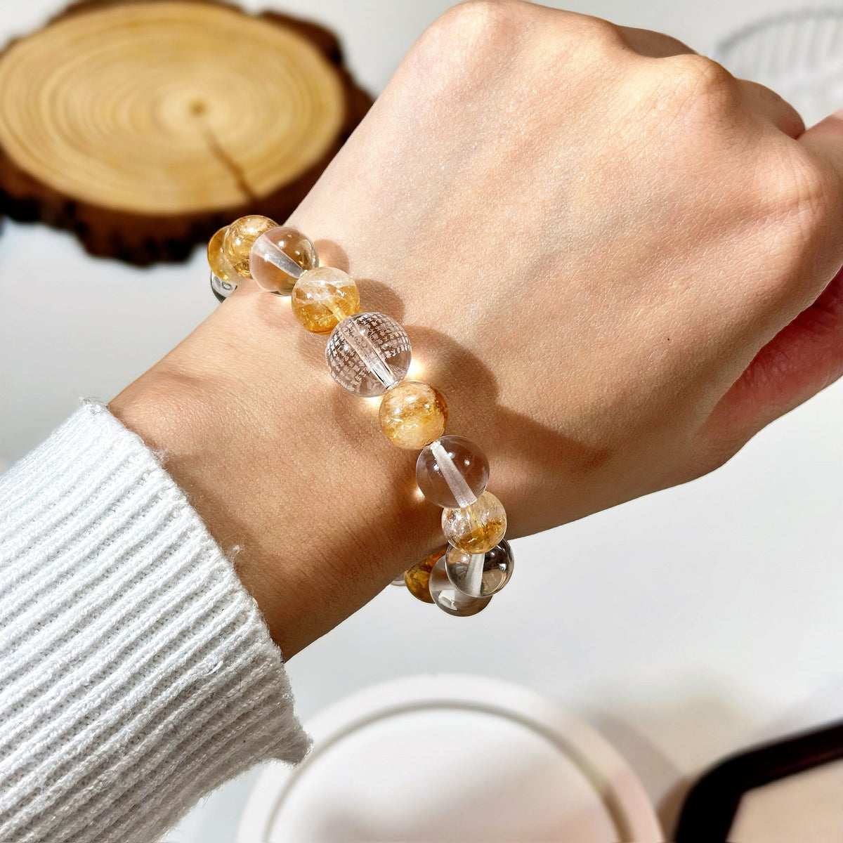 Golden Tower Quartz & Clear Crystal Bracelet | Wealth Light Talisman