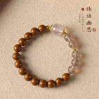 Gray Agate & Incense Bead Bracelet – Herbal Scented Calm with Rose Quartz Accents