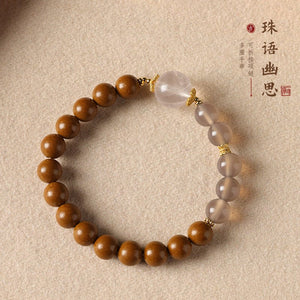 Gray Agate & Incense Bead Bracelet – Herbal Scented Calm with Rose Quartz Accents - EclipticJew