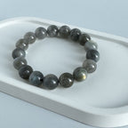 Gray Moonstone Bracelet | 11mm Labradorite Moonstone Beads | High-Flash Moon Glow Crystal Bracelet