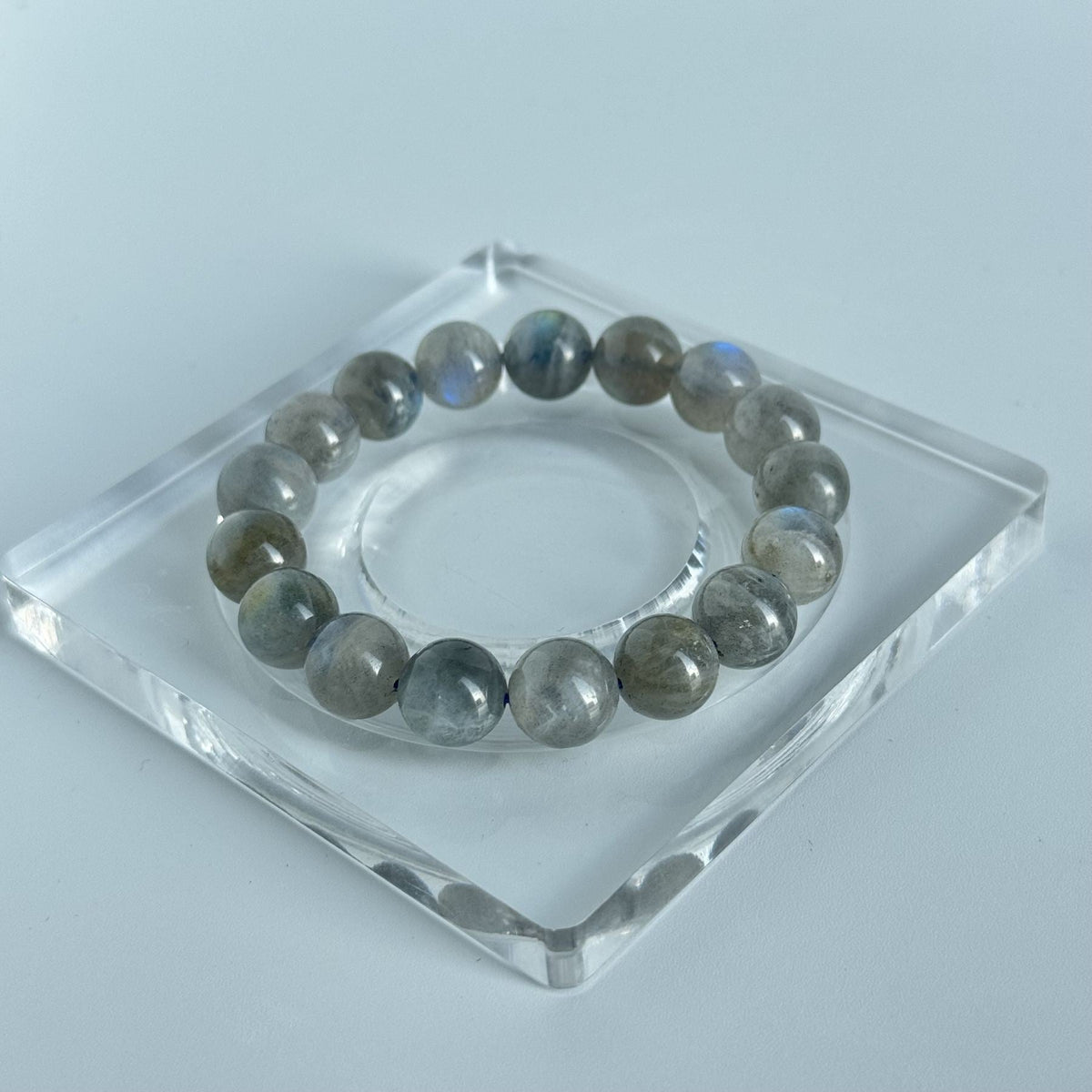 Gray Moonstone Bracelet | 11mm Labradorite Moonstone Beads | High-Flash Moon Glow Crystal Bracelet