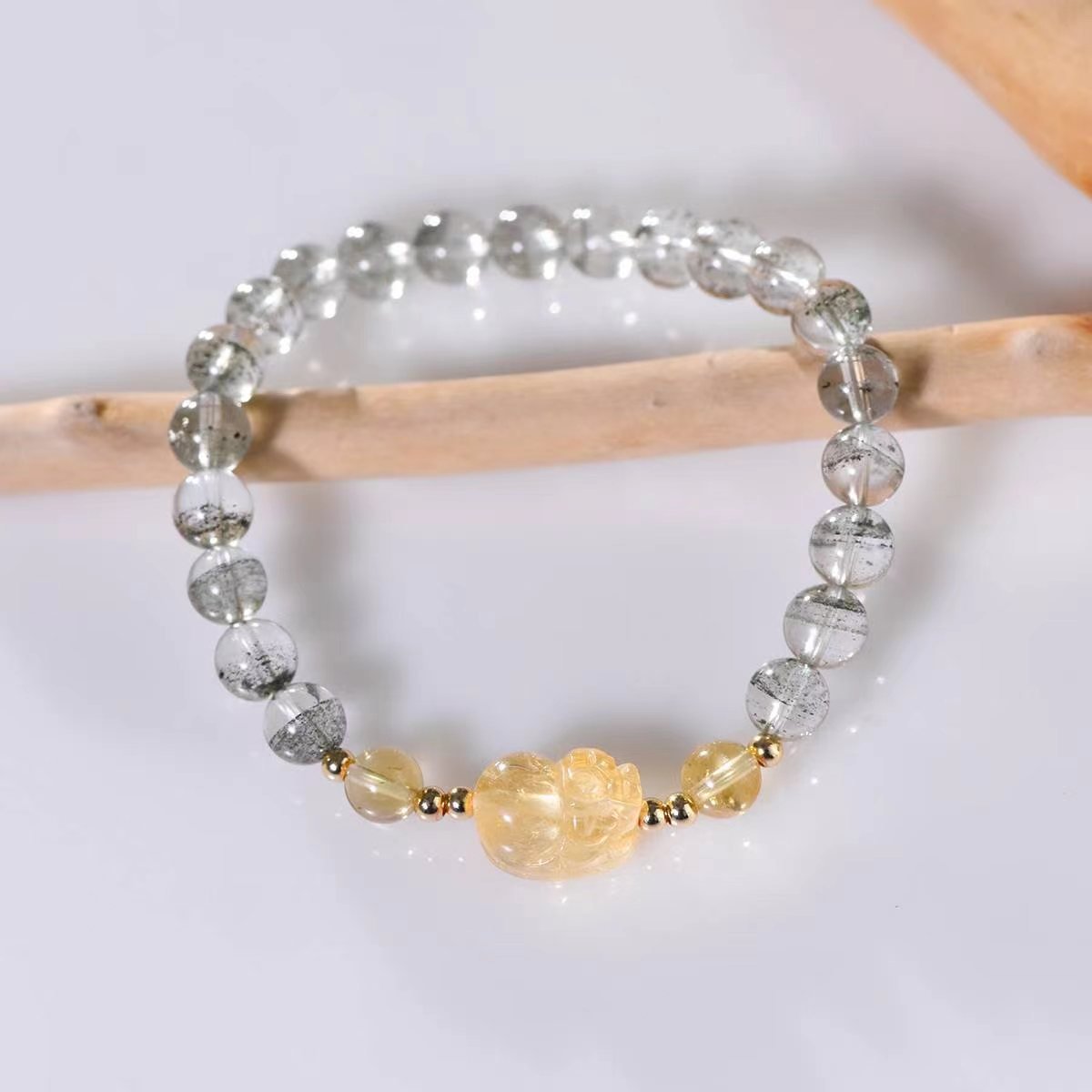 Green Phantom & Citrine Pixiu Power Bracelet - EclipticJewbraceletBraceletscitrine