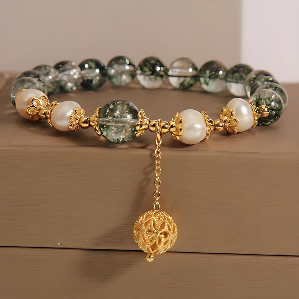 Green Phantom Crystal & Pearl Energy Bracelet