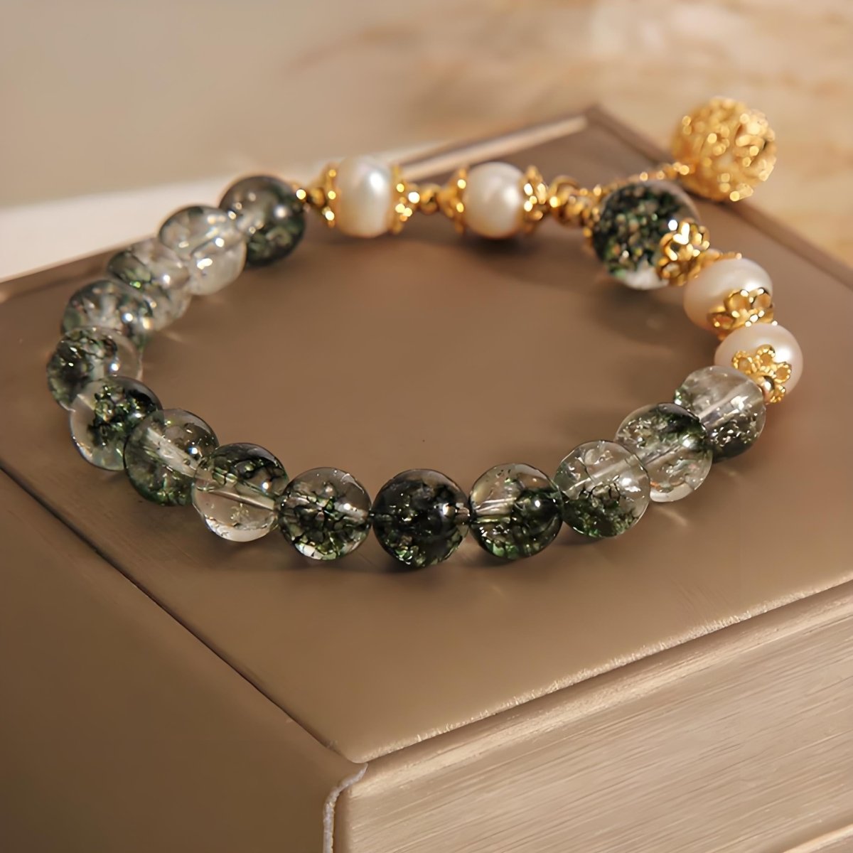 Green Phantom Crystal & Pearl Energy Bracelet - EclipticJewBraceletsGreen Phantom Quartznew