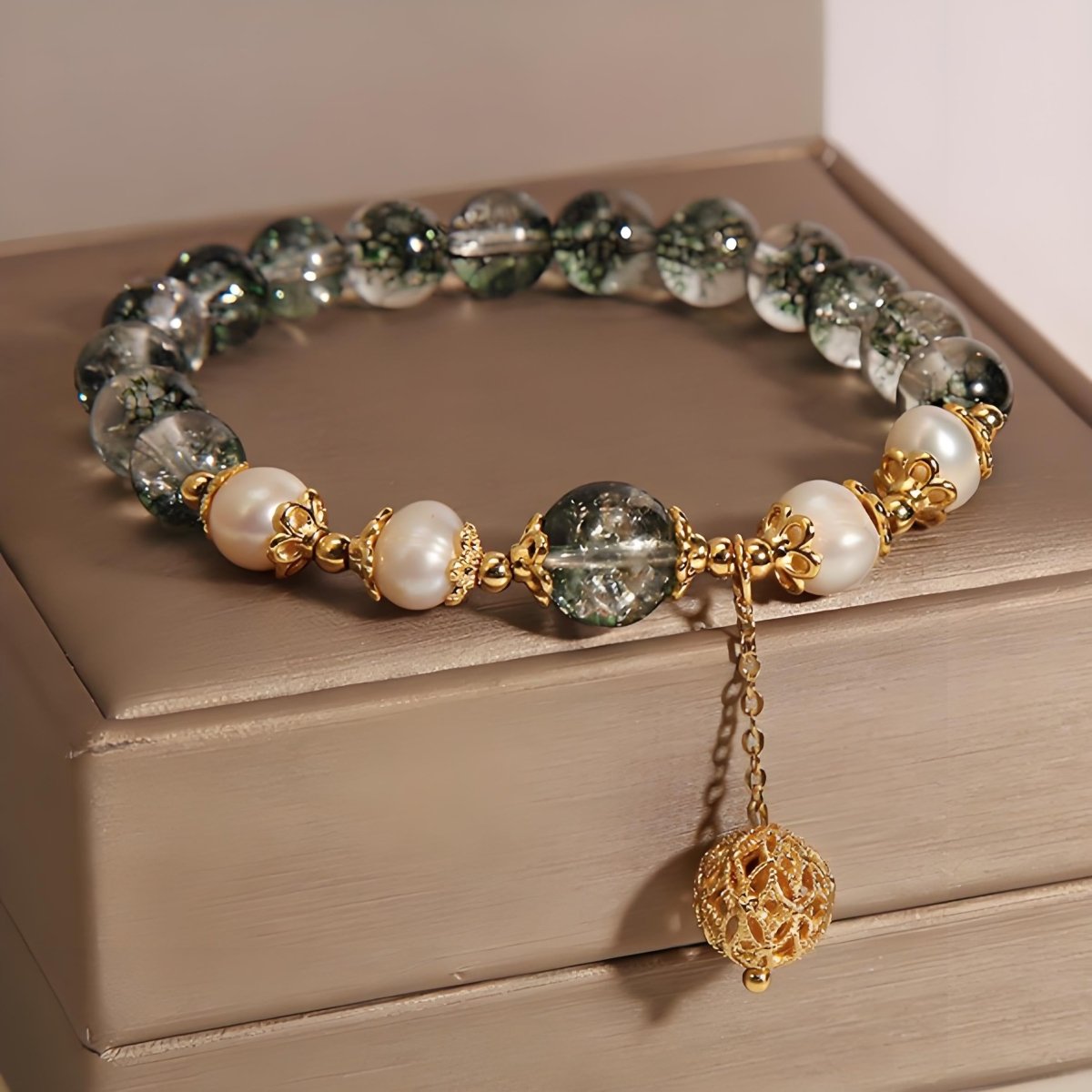 Green Phantom Crystal & Pearl Energy Bracelet - EclipticJewBraceletsGreen Phantom Quartznew