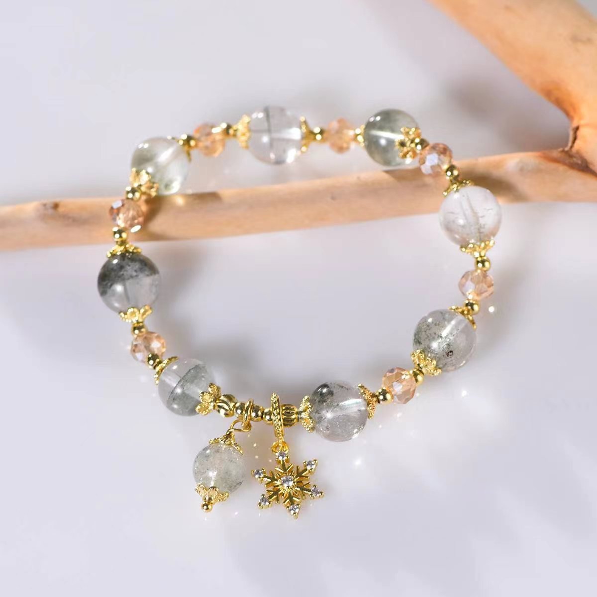 Green Phantom Quartz Snowflake Charm Bracelet - EclipticJewBraceletsGreen Phantom Quartznew