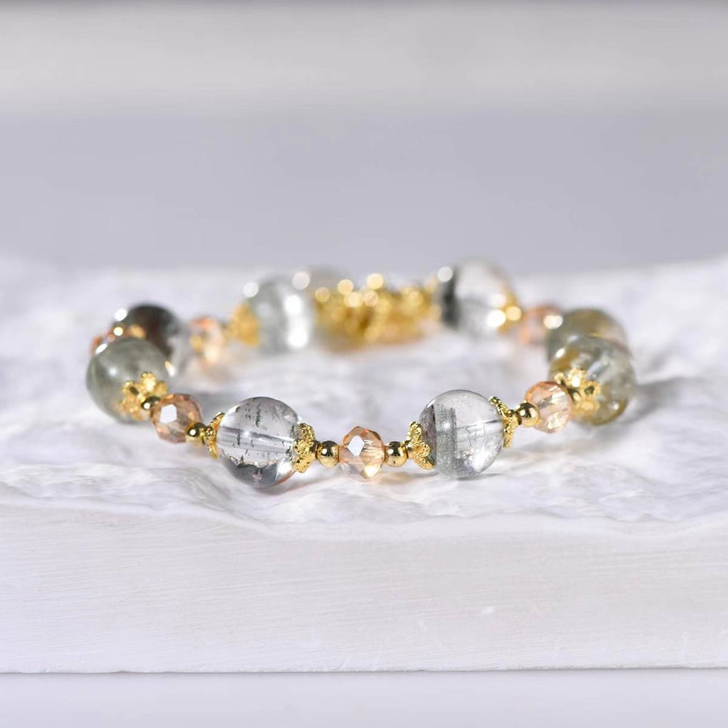 Green Phantom Quartz Snowflake Charm Bracelet - EclipticJewBraceletsGreen Phantom Quartznew