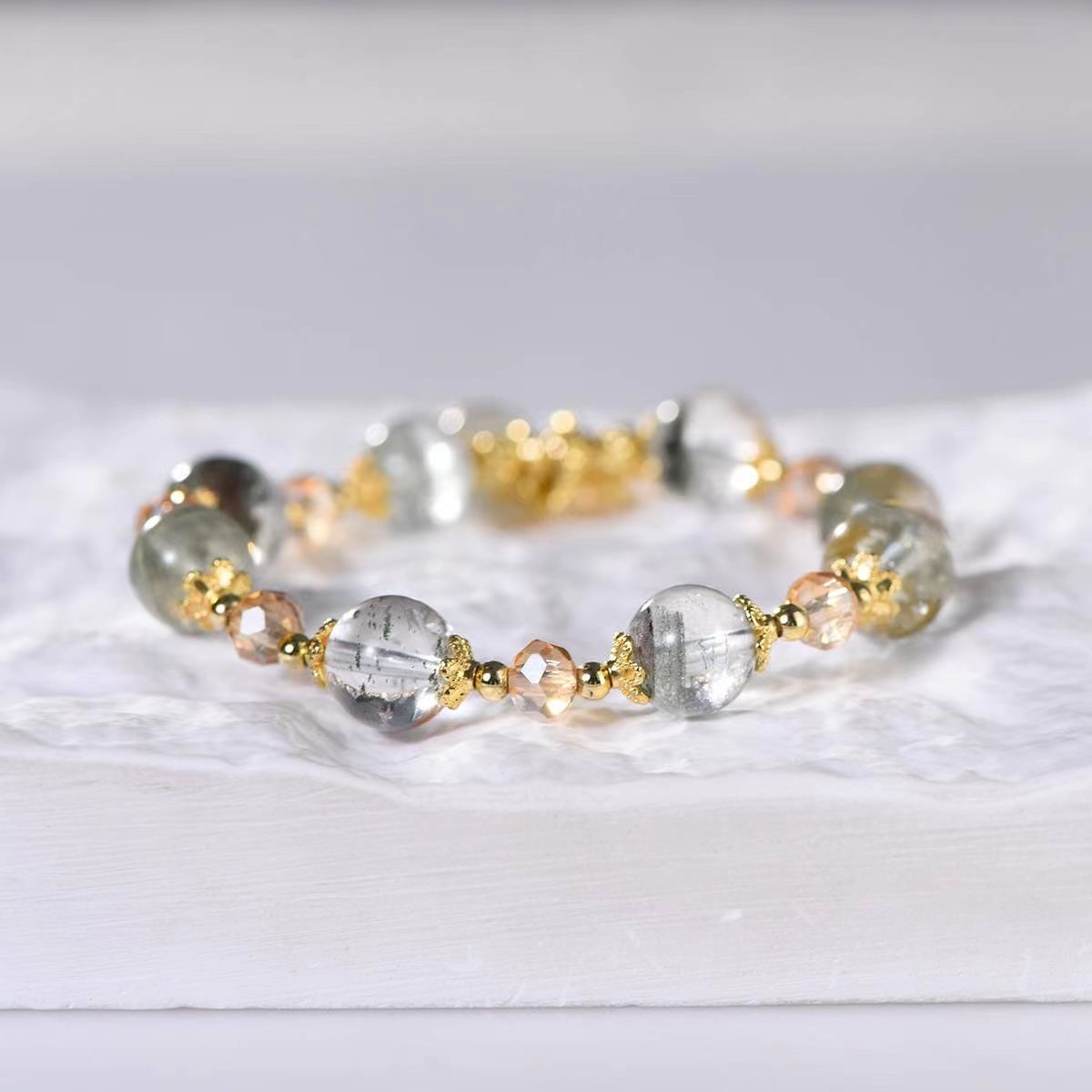 Green Phantom Quartz Snowflake Charm Bracelet - EclipticJewBraceletsGreen Phantom Quartznew