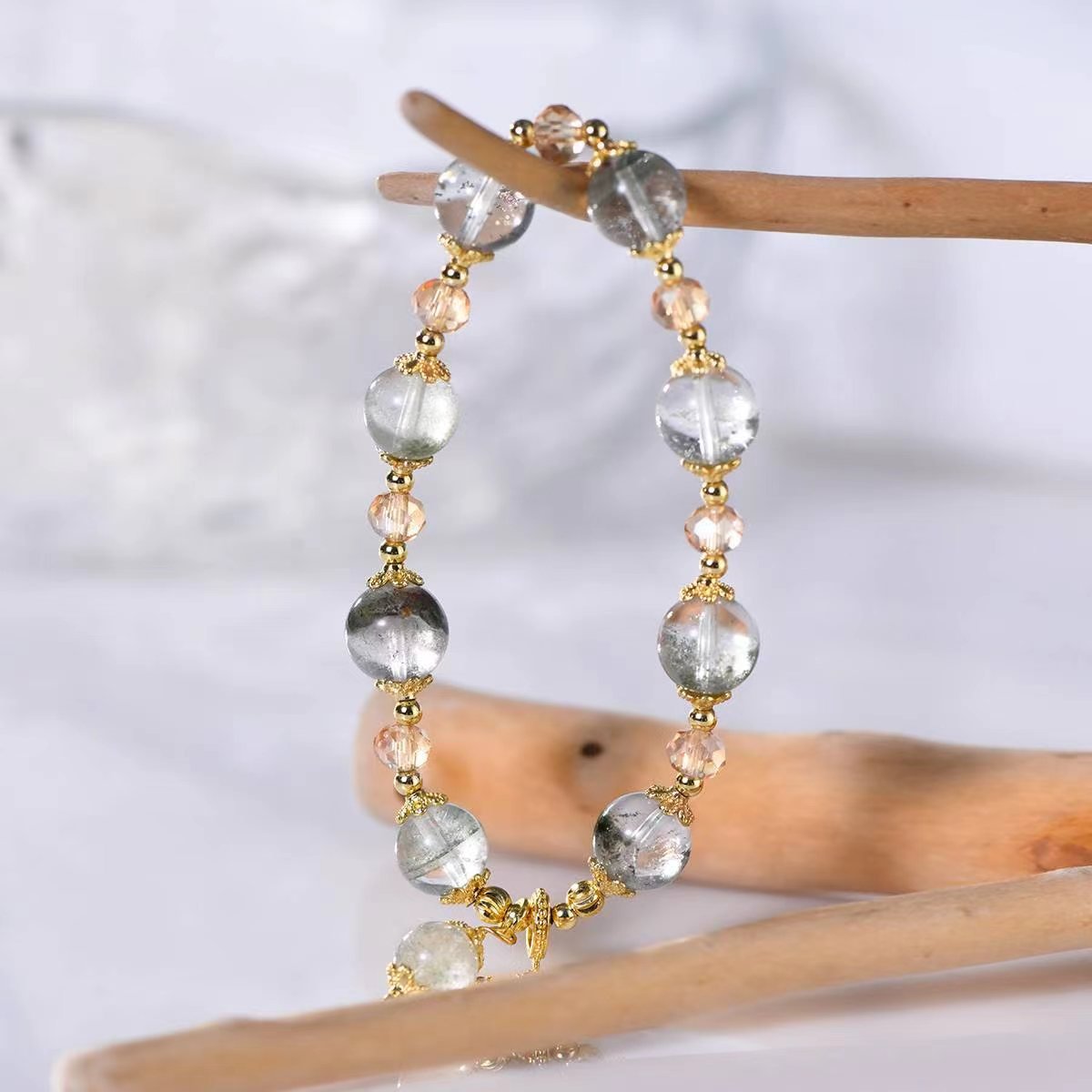 Green Phantom Quartz Snowflake Charm Bracelet - EclipticJewBraceletsGreen Phantom Quartznew