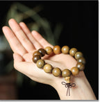 Green Sandalwood Bead Bracelet – Taoist 15-Bead Circle for Calm & Meditation