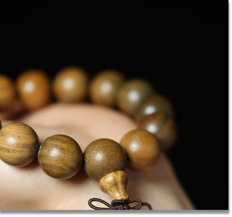 Green Sandalwood Bead Bracelet – Taoist 15 - Bead Circle for Calm & Meditation - EclipticJew