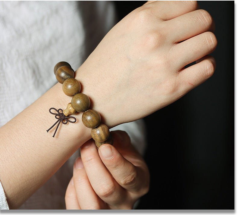 Green Sandalwood Bead Bracelet – Taoist 15 - Bead Circle for Calm & Meditation - EclipticJew
