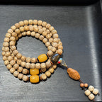 Hainan Star and Moon Bodhi Seed Mala, 108 Prayer Beads Necklace, God of Wealth Caishen Amulet, Tibetan Style Meditation Jewelry