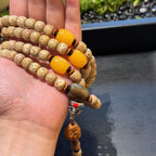 Hainan Star and Moon Bodhi Seed Mala, 108 Prayer Beads Necklace, God of Wealth Caishen Amulet, Tibetan Style Meditation Jewelry