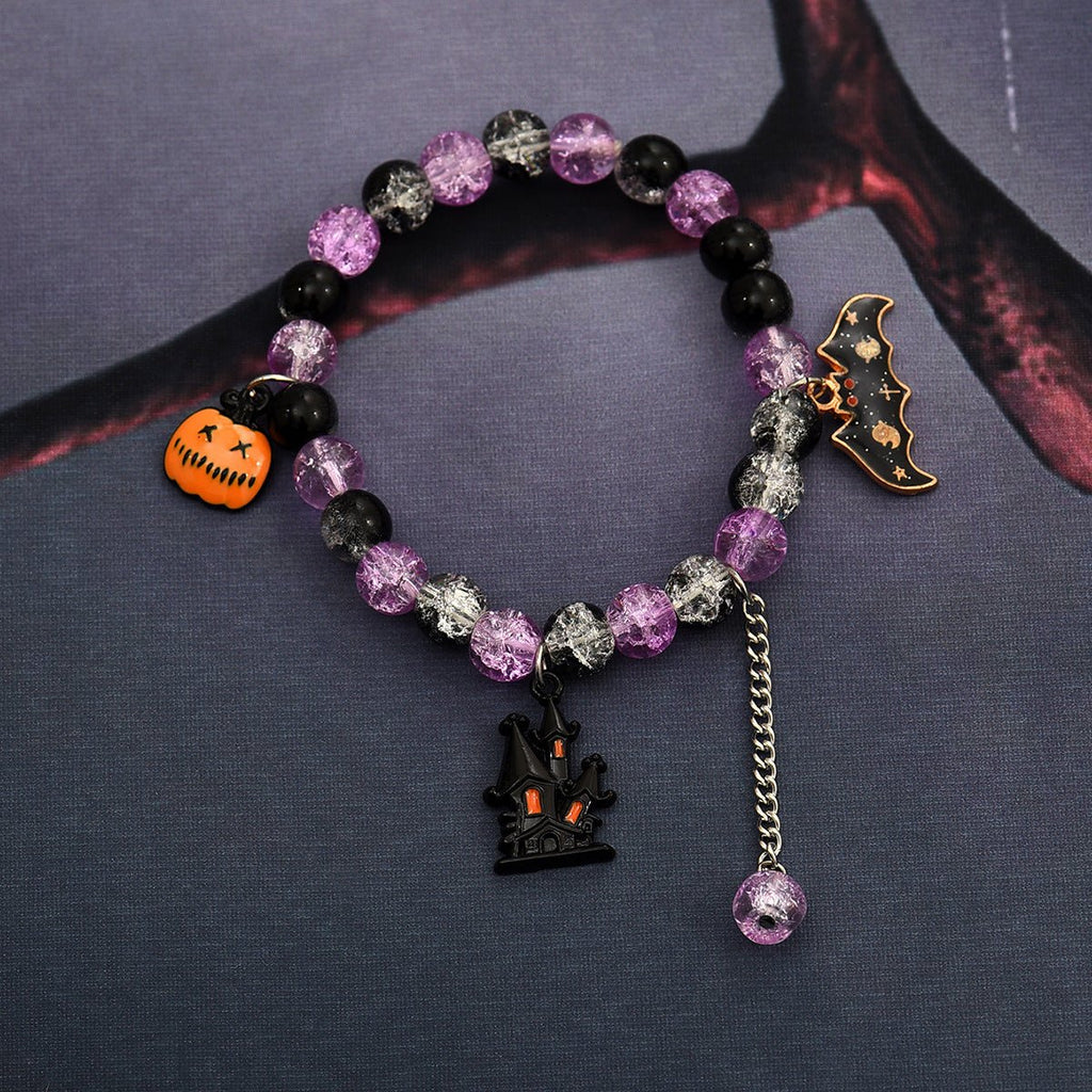 Halloween Crackle Bead Pumpkin Charm Bracelet