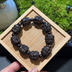 Hand Carved Black Sandalwood Arhat Bracelet, 18 Luohan Wooden Beads Mala, Spiritual Protection Amulet, Zen Feng Shui Men Gift