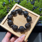 Hand Carved Blackwood Pixiu Bracelet, Wealth Magnet Mythical Beast Mala, Spiritual Protection Amulet, Zen Feng Shui Men Gift