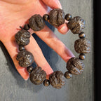 Hand Carved Blackwood Pixiu Bracelet, Wealth Magnet Mythical Beast Mala, Spiritual Protection Amulet, Zen Feng Shui Men Gift