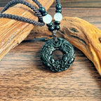 Ice Obsidian Pixiu Pendant Necklace | Protection Amulet | Peace Coin Talisman | Adjustable