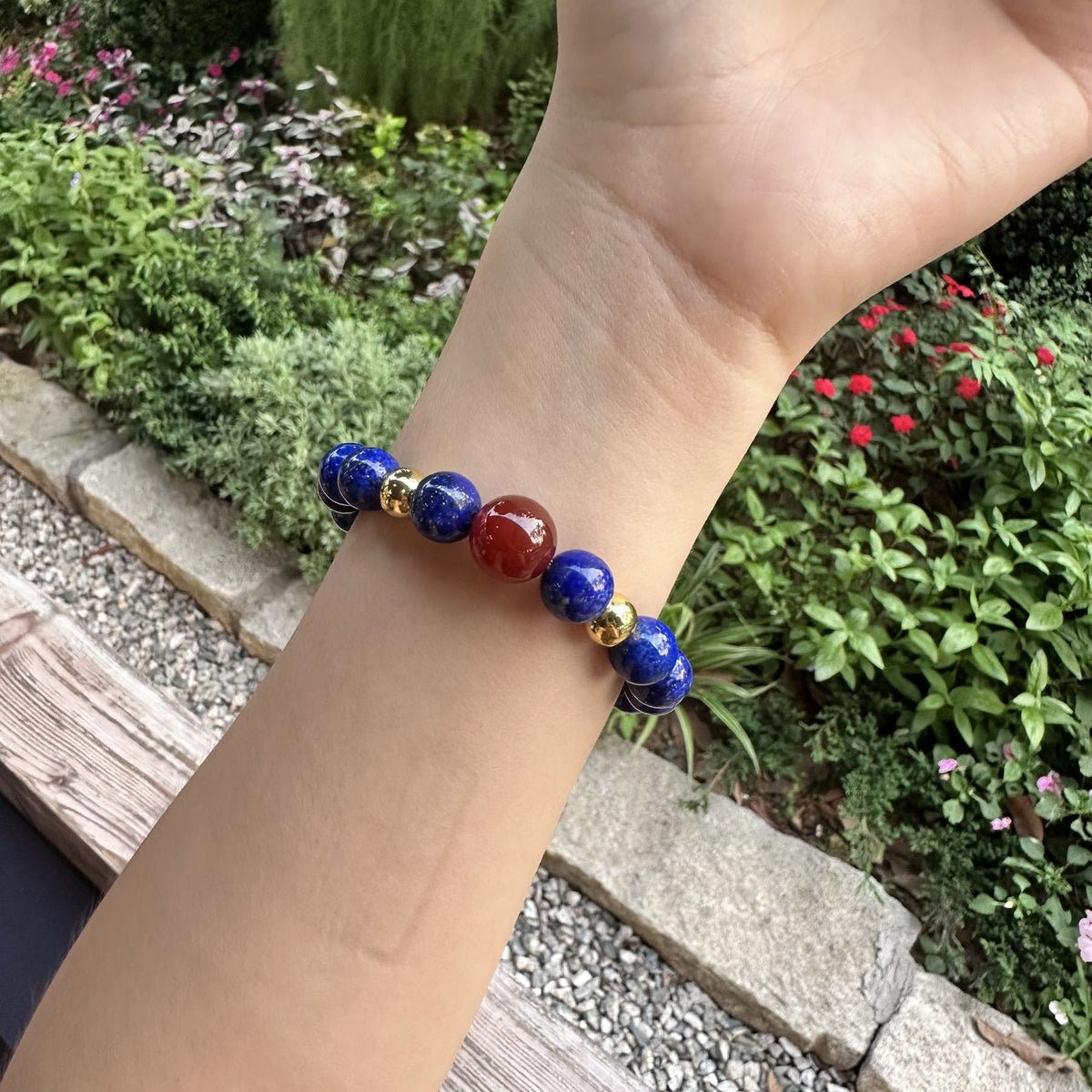 Lapis Lazuli Statement Bracelet | Deep Blue Royal Stone Energy Amulet | Taoist Consecrated Wisdom & Red Agate Protection Jewelry