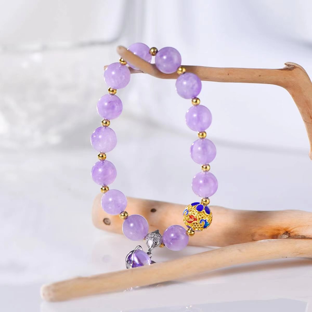 Lavender Amethyst Fox Charm Bracelet - EclipticJewamethystBraceletsnew