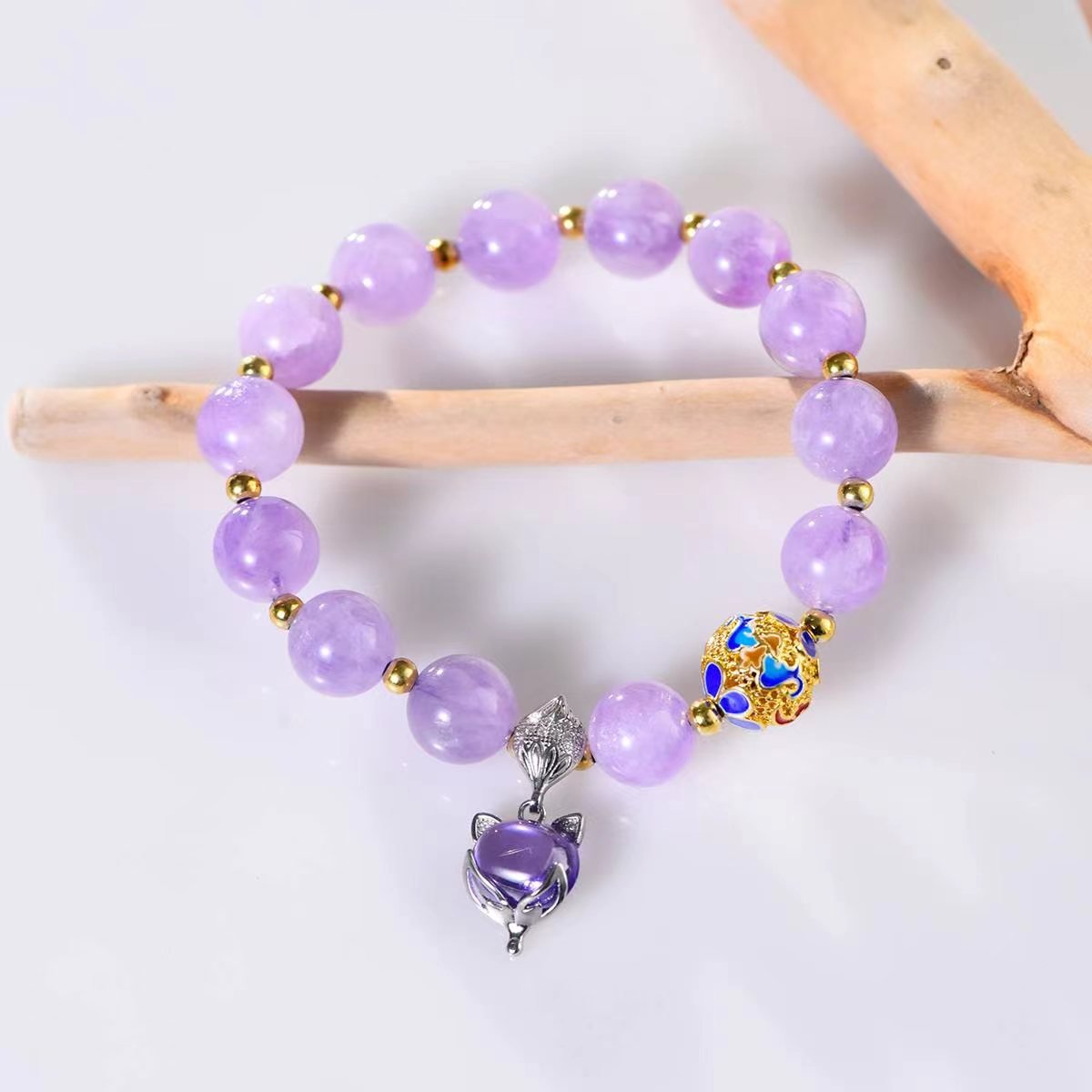 Lavender Amethyst Fox Charm Bracelet - EclipticJewamethystBraceletsnew