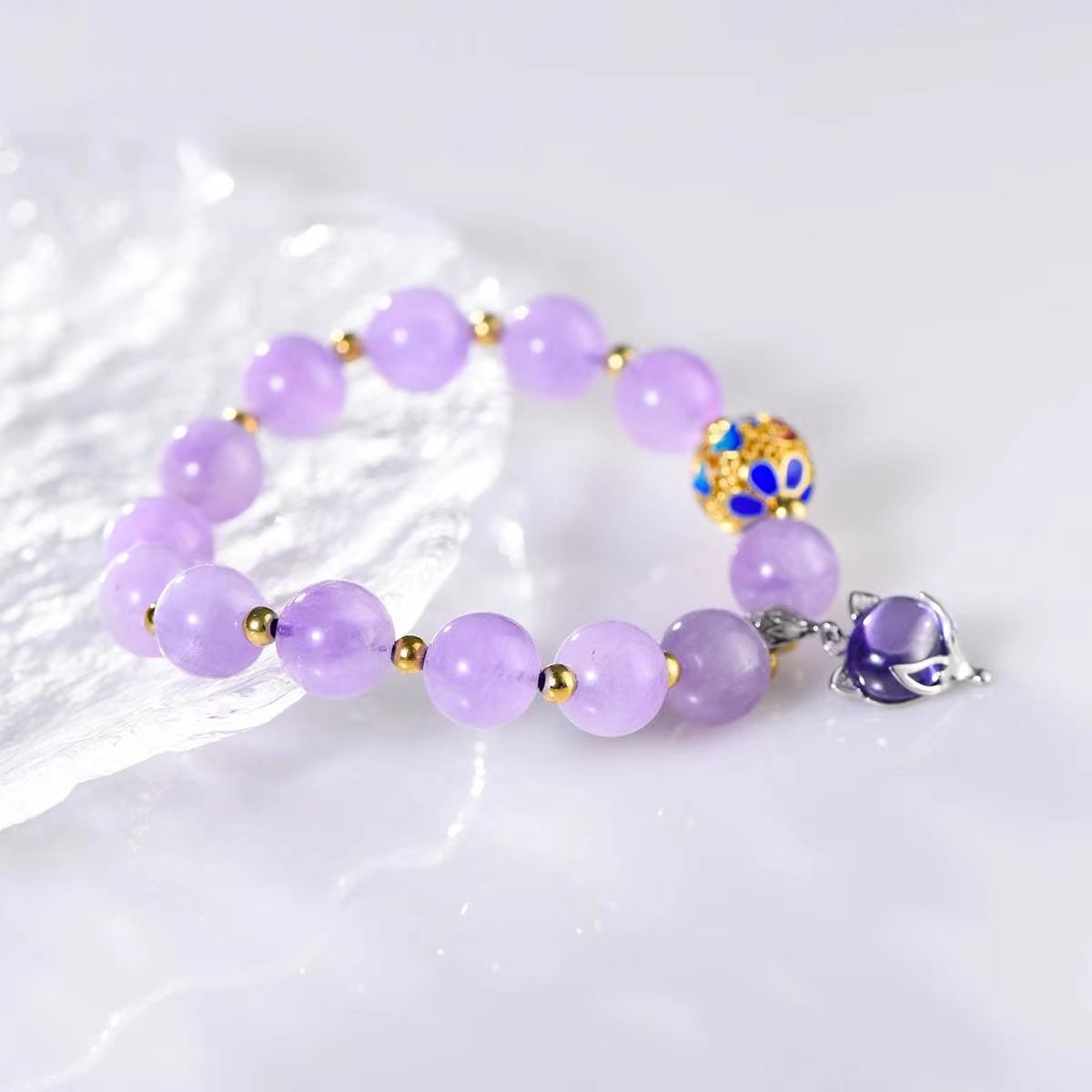 Lavender Amethyst Fox Charm Bracelet - EclipticJewamethystBraceletsnew