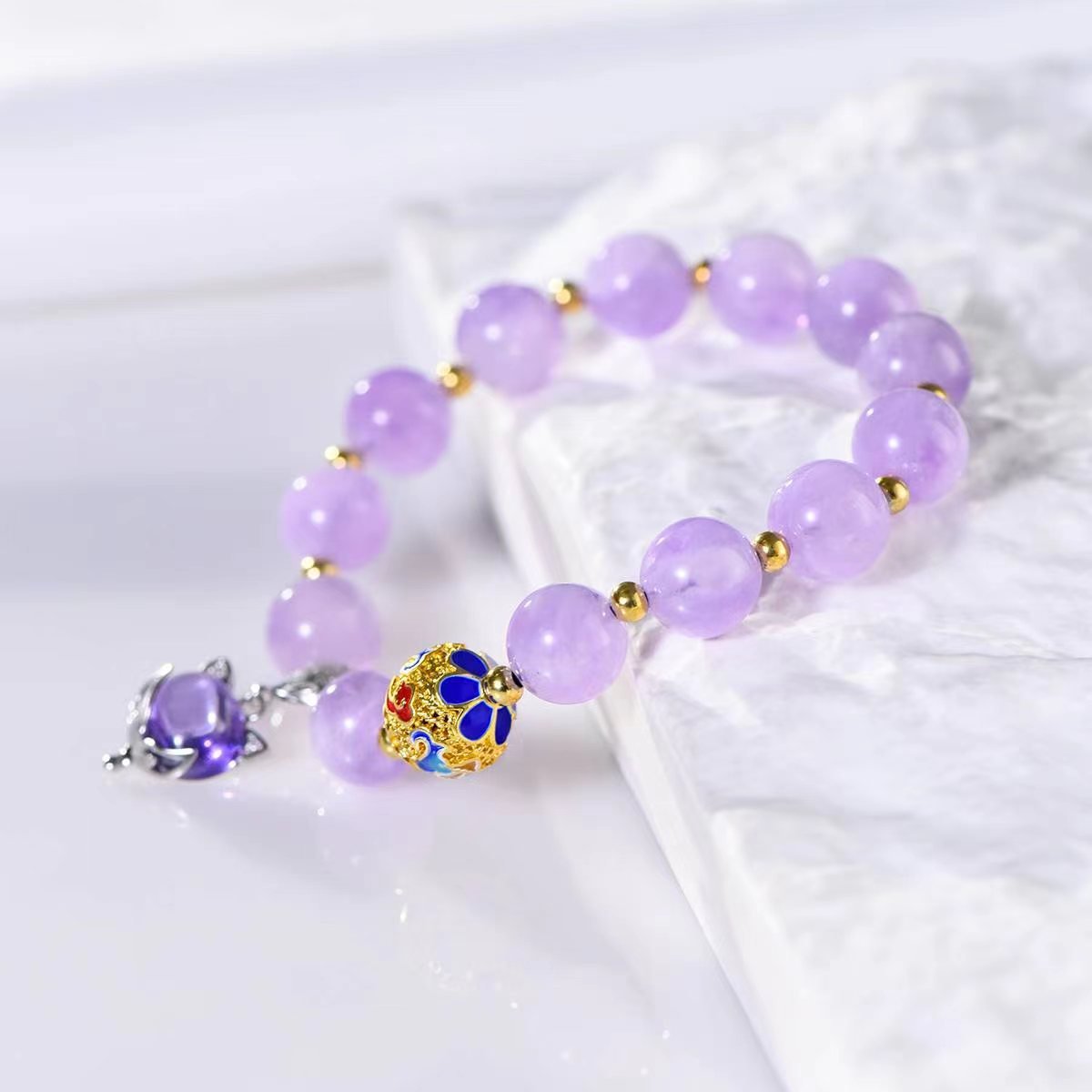 Lavender Amethyst Fox Charm Bracelet - EclipticJewamethystBraceletsnew
