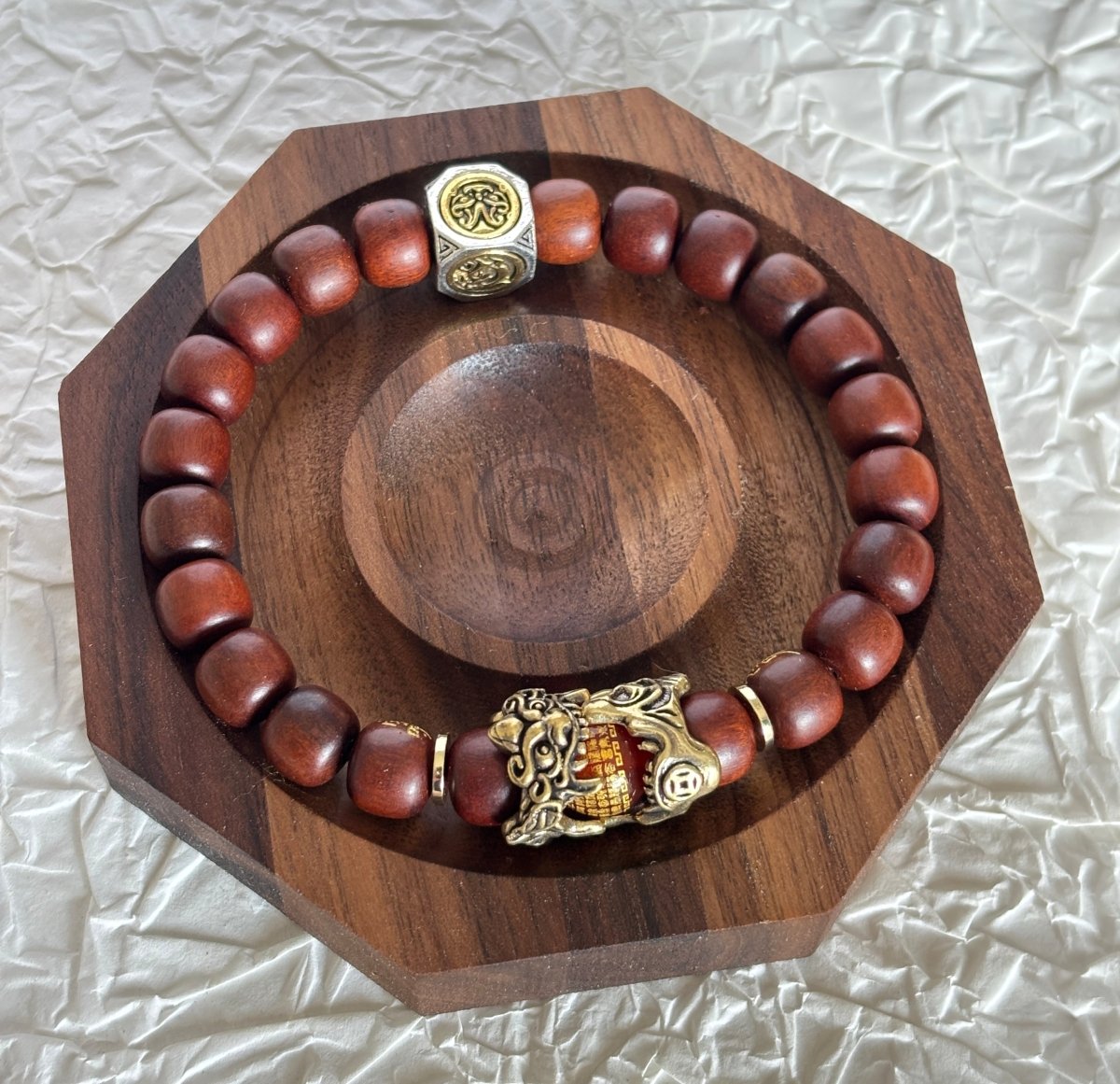 Lightning - Struck Jujube Wood Beads Pixiu Amulet Bracelet - EclipticJew