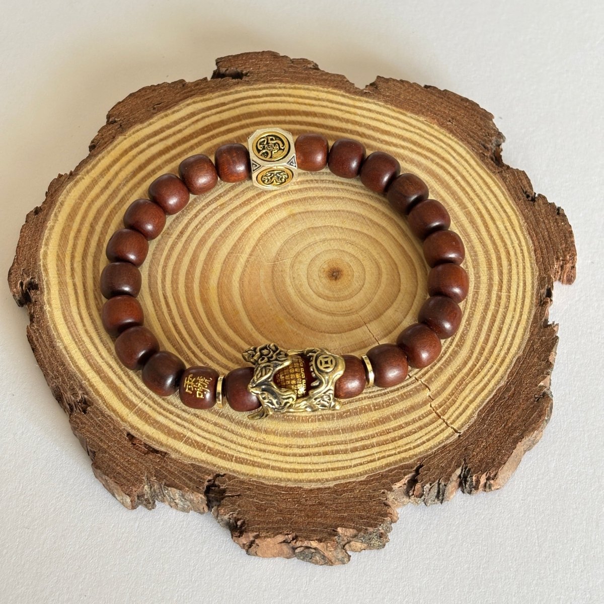 Lightning - Struck Jujube Wood Beads Pixiu Amulet Bracelet - EclipticJew