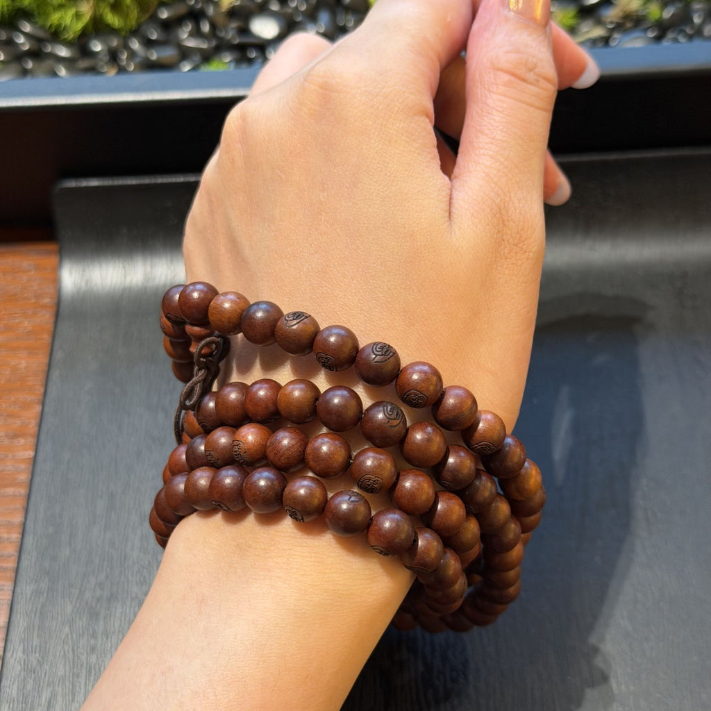 Lightning Struck Jujube Wood Mala, 108 Golden Light Mantra Prayer Beads, Taoist Spiritual Protection Amulet, Wrap Bracelet, 8mm