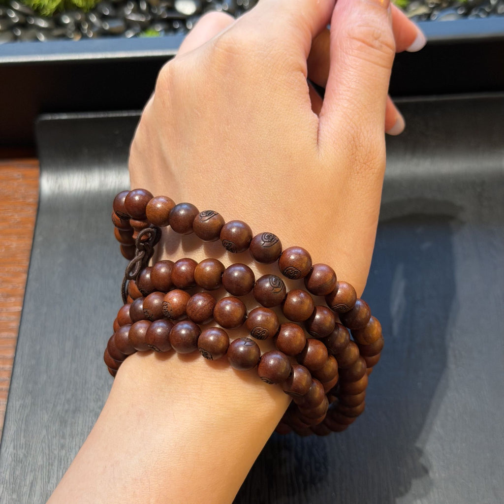 Lightning Struck Jujube Wood Mala, 108 Golden Light Mantra Prayer Beads, Taoist Spiritual Protection Amulet, Wrap Bracelet, 8mm