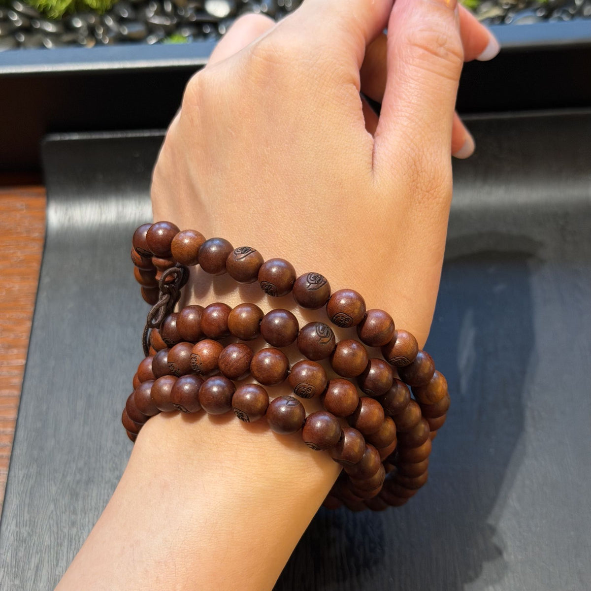 Lightning Struck Jujube Wood Mala, 108 Golden Light Mantra Prayer Beads, Taoist Spiritual Protection Amulet, Wrap Bracelet, 8mm