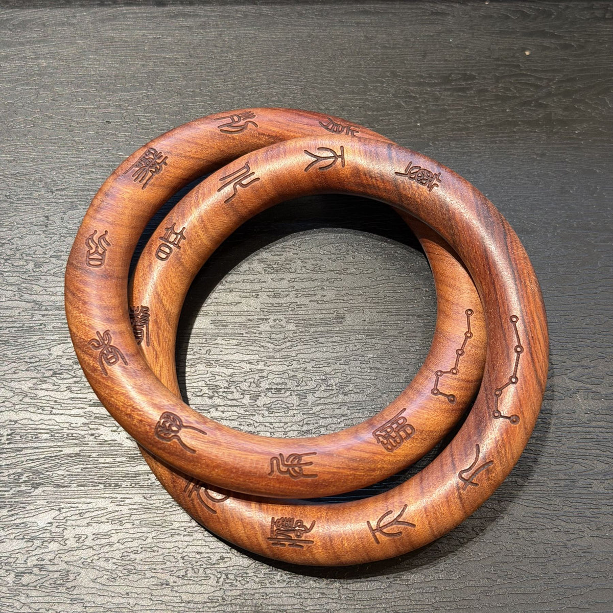 Lightning Struck Jujube Wood Qiankun Bracelet, Taoist Interlocking Yin Yang Bangle, Big Dipper Seven Stars Mantra Amulet, 70mm