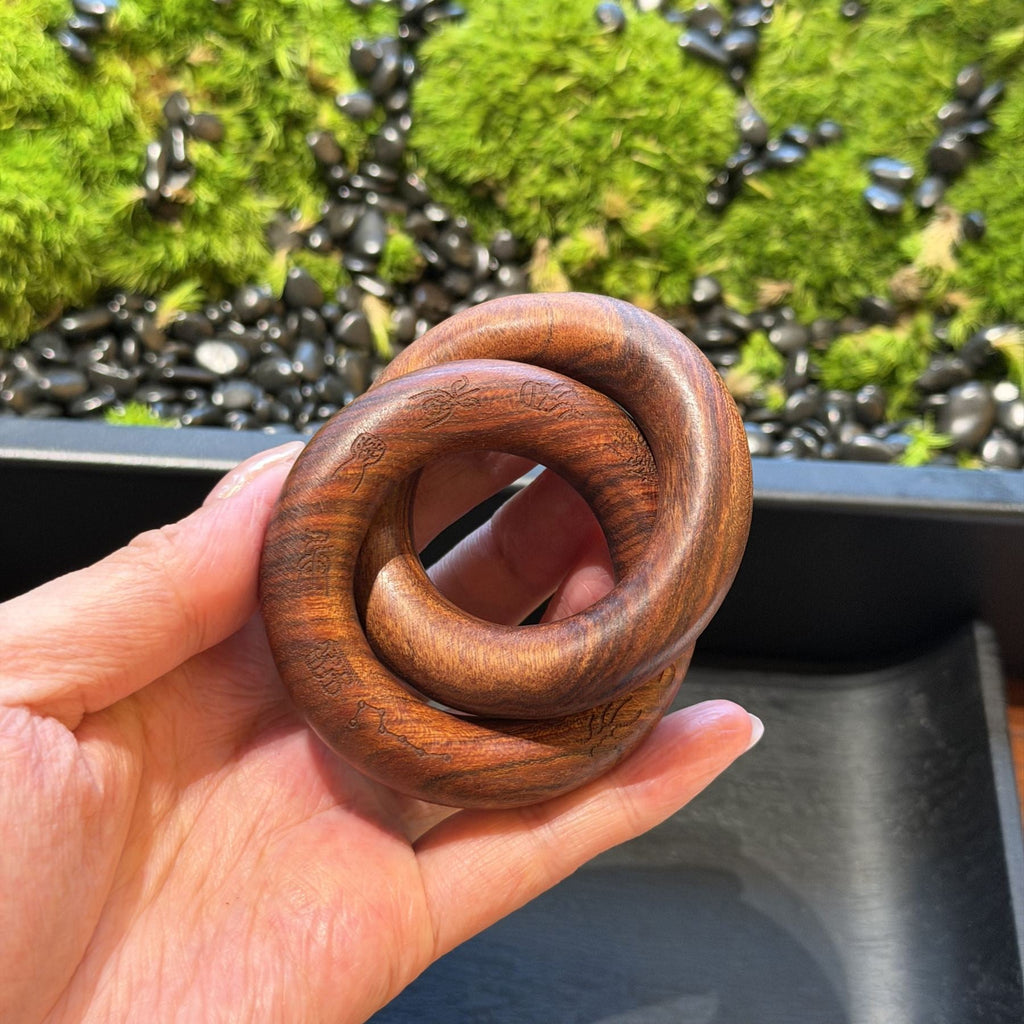 Lightning Struck Jujube Wood Qiankun Ring, Taoist Cross Scripture Interlocking Hoop, Big Dipper Seven Stars Talisman Hand Piece