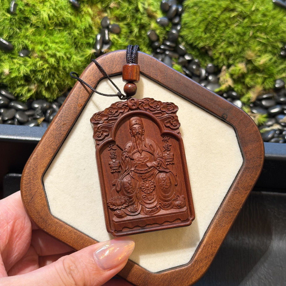 Lightning Struck Jujube Wood Wenchang Pendant, Scholar Academic Success Talisman, Double Sided Taoist Wu Shi Pai Necklace, 6x4cm