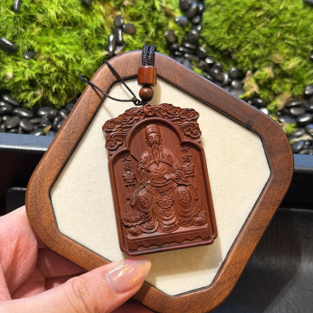 Lightning Struck Jujube Wood Wenchang Pendant, Scholar Academic Success Talisman, Double Sided Taoist Wu Shi Pai Necklace, 6x4cm