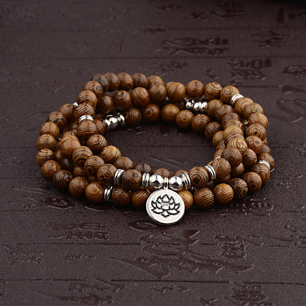 Wooden Lotus Mala Bracelet