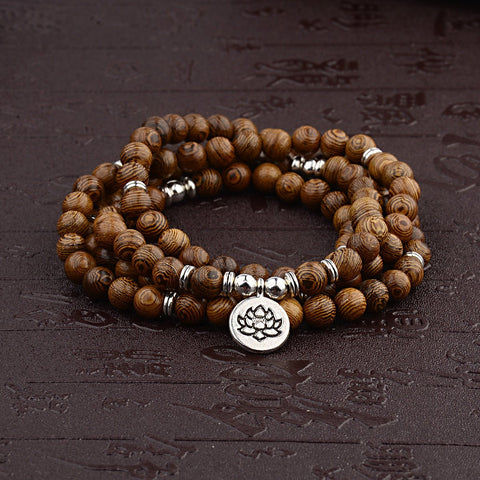 Wooden Lotus Mala Bracelet