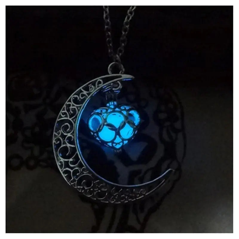 Lunar Glow Pendant Necklace - Silver-Plated Moon Shape - EclipticJew