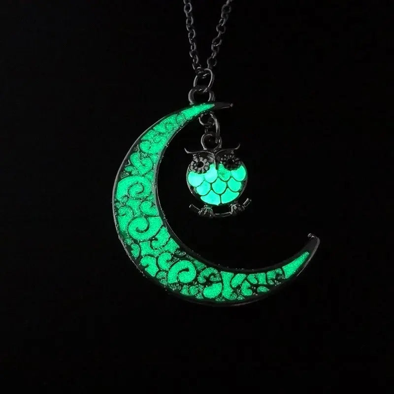 Lunar Glow Pendant Necklace - Silver-Plated Moon Shape - EclipticJew