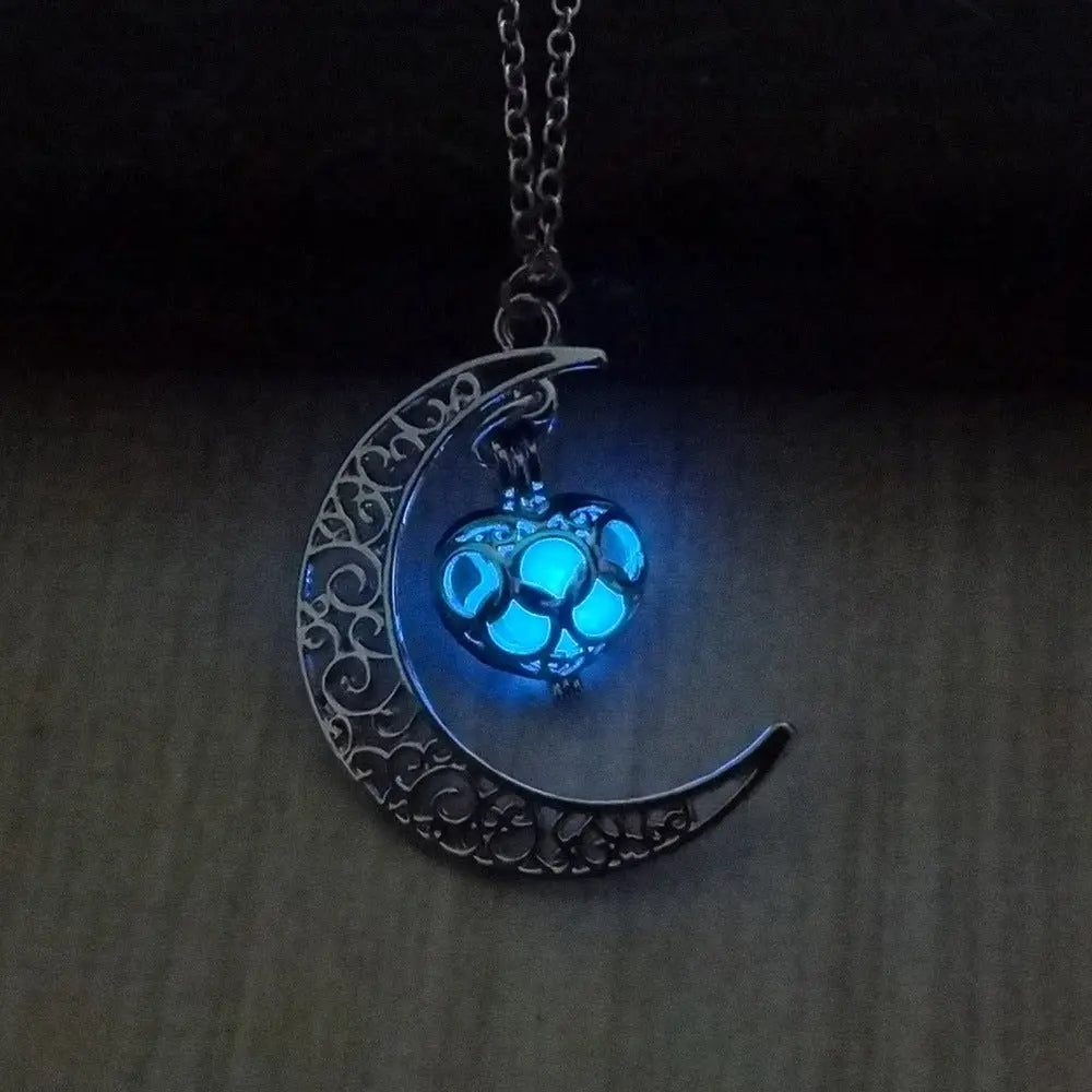 Lunar Glow Pendant Necklace - Silver-Plated Moon Shape - EclipticJew