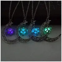 Lunar Glow Pendant Necklace - Silver-Plated Moon Shape - EclipticJew