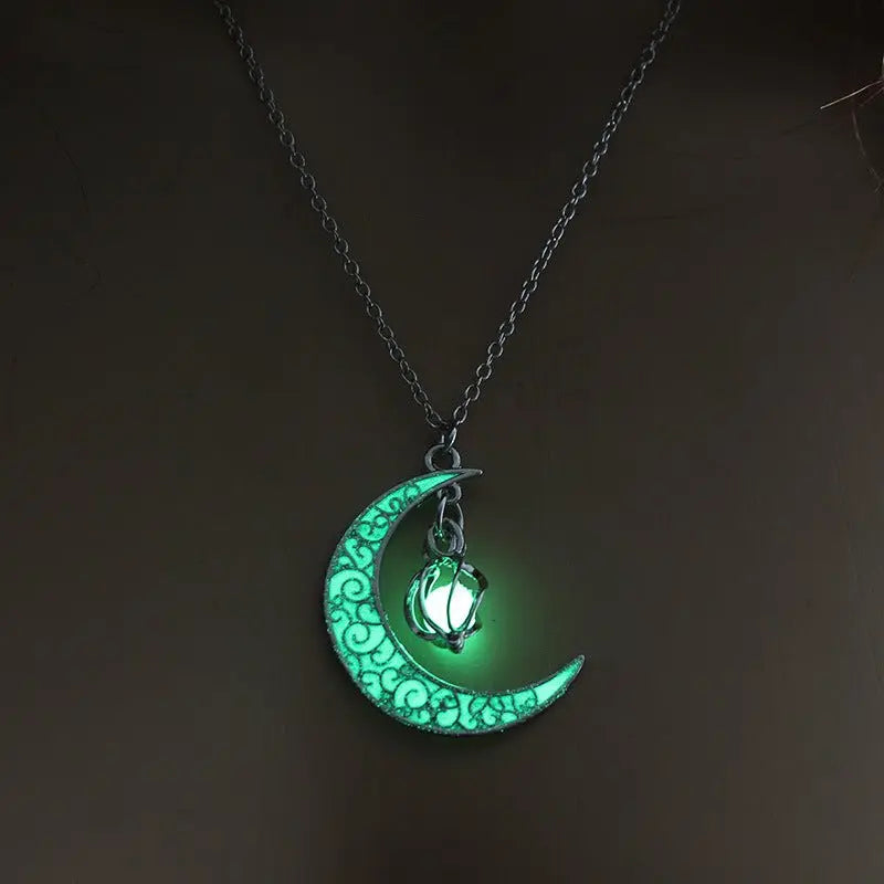 Lunar Glow Pendant Necklace - Silver-Plated Moon Shape - EclipticJew