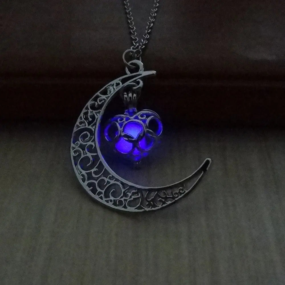 Lunar Glow Pendant Necklace - Silver-Plated Moon Shape - EclipticJew