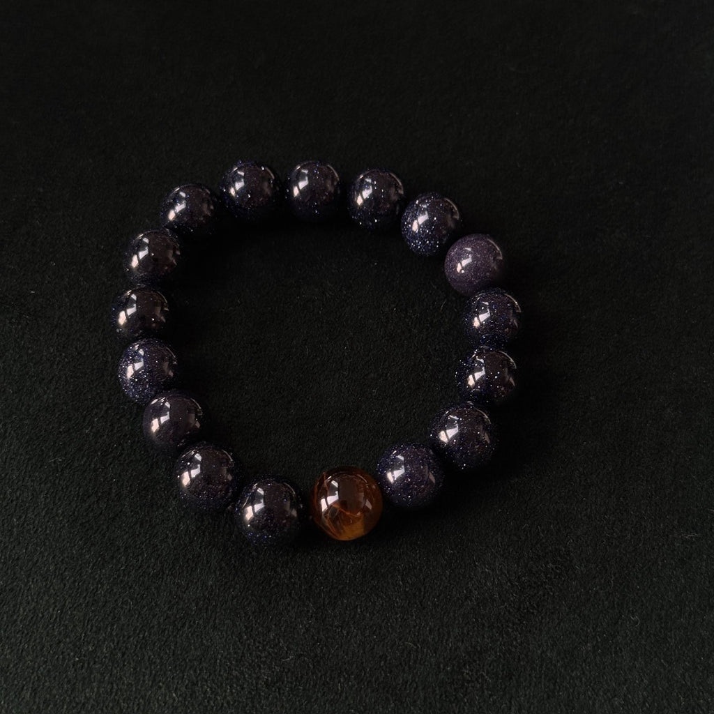 Midnight Galaxy Blue Sandstone Bracelet with Golden Accent Bead | Cosmic Energy Jewelry