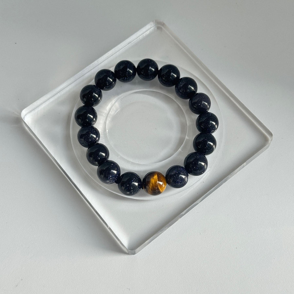 Midnight Galaxy Blue Sandstone Bracelet with Golden Accent Bead | Cosmic Energy Jewelry