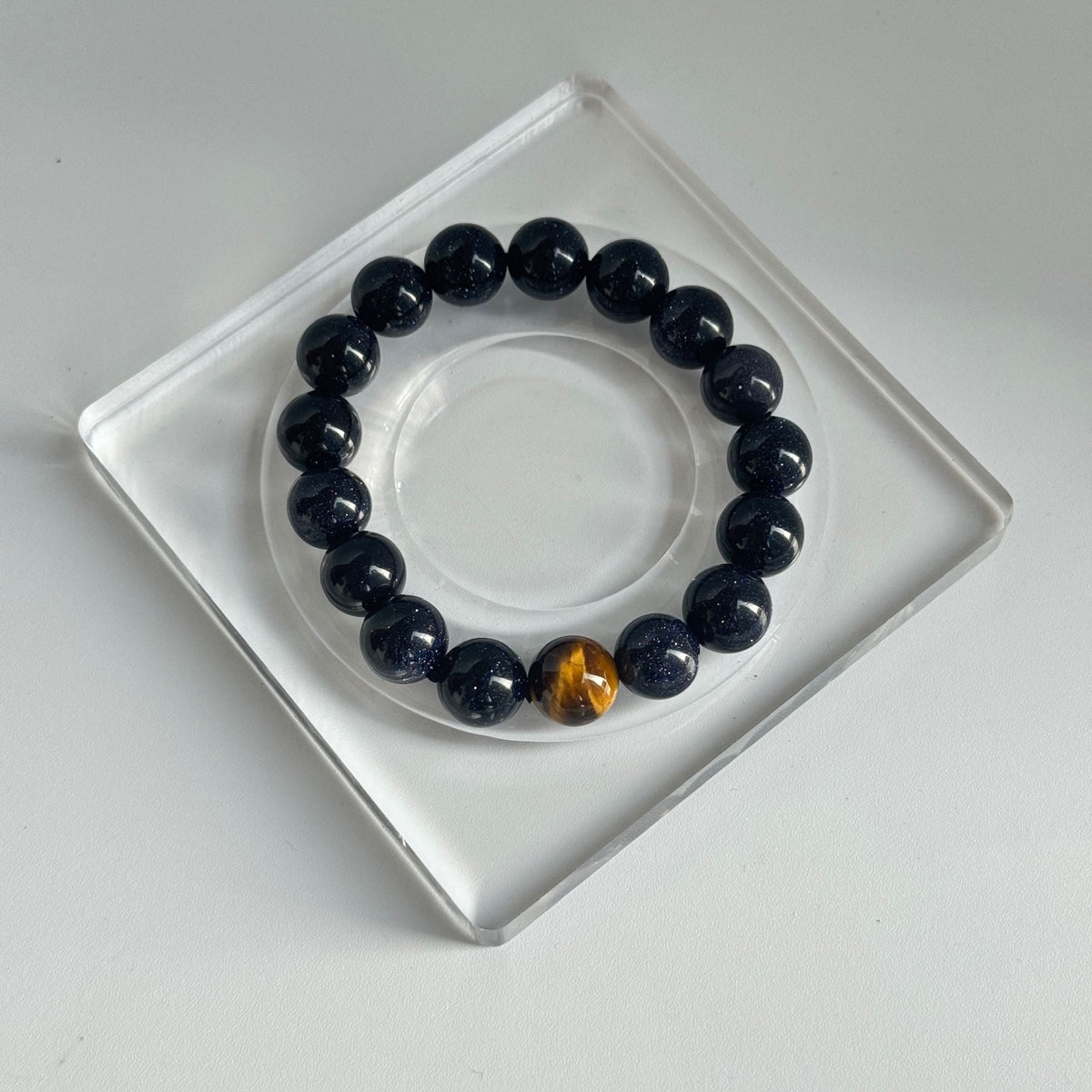 Midnight Galaxy Blue Sandstone Bracelet with Golden Accent Bead | Cosmic Energy Jewelry