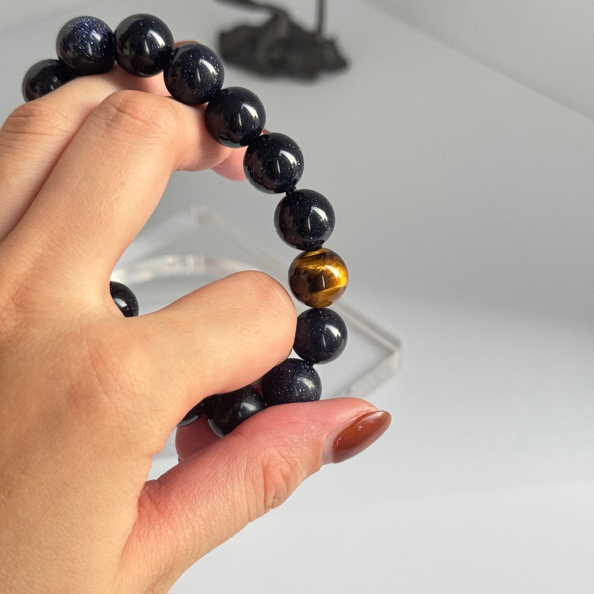 Midnight Galaxy Blue Sandstone Bracelet with Golden Accent Bead | Cosmic Energy Jewelry