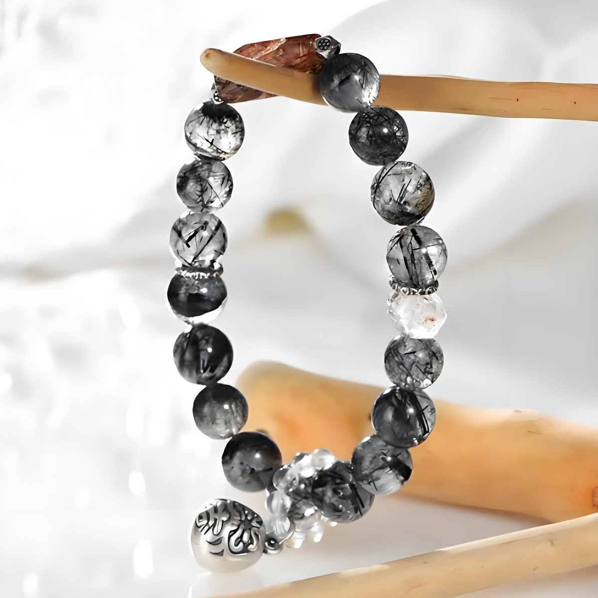 Midnight Sparkle Rutilated Quartz crystal energy bracelet - EclipticJewBlack Rutilated quartzBraceletsnew